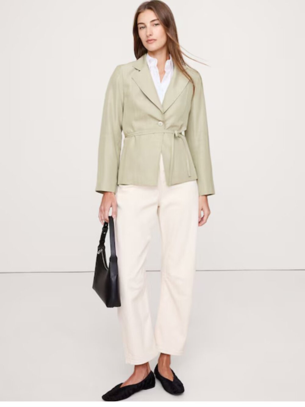 NWT BANANA REPUBLIC SEamed Belted Blazer in Sage Green Size 0P